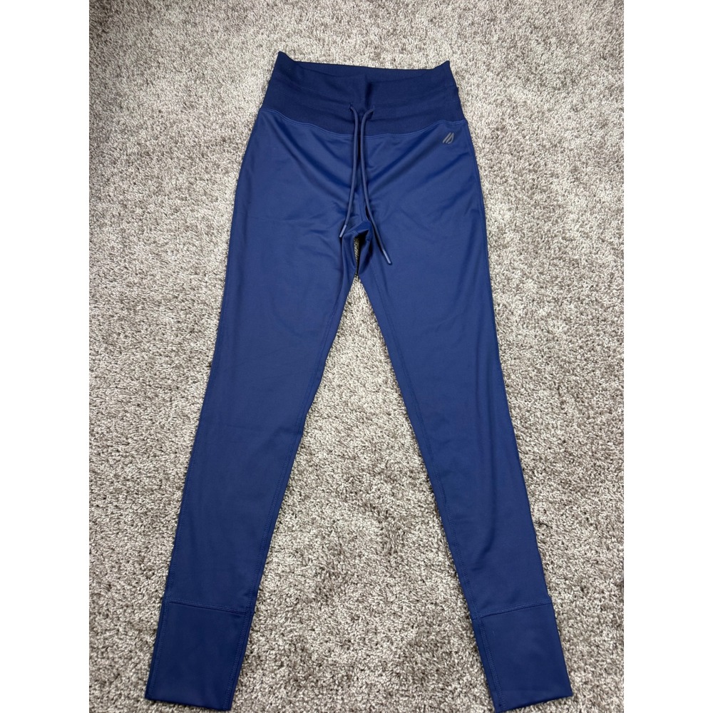Eddie Bauer Womens Small Blue Athletic Leggings Drawstring Ribbed Waist Pants